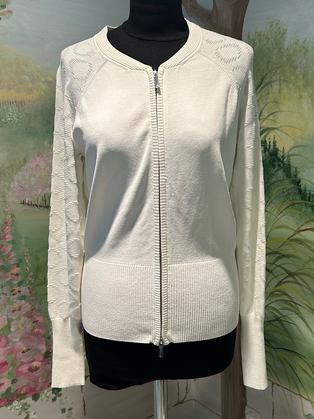 Karen Millen🤍White Aertex Zip Front Cardigan Jacket. Size 4